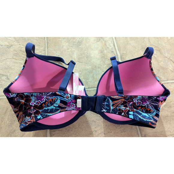 PINK Victoria's Secret sz 34DD Wear Everywhere Push Up Bra underwire floral 1131 - Picture 2 of 5